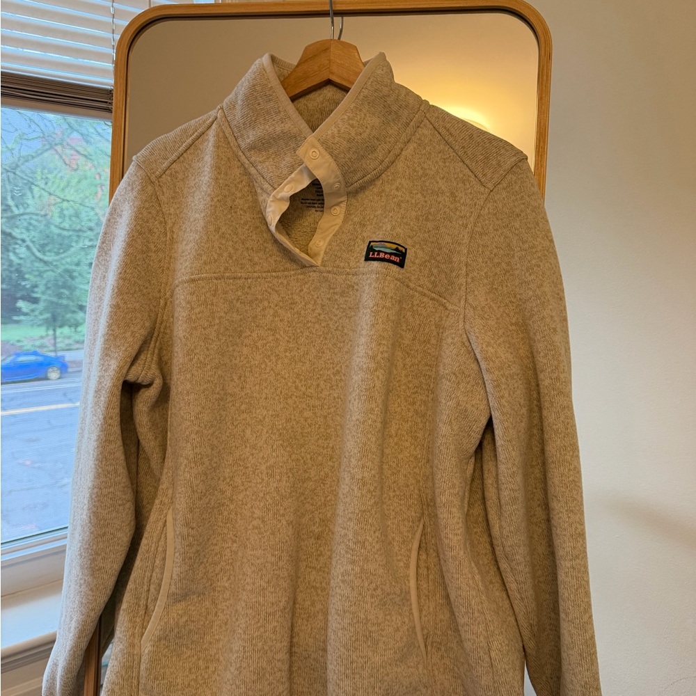 L.L. Bean Women's Cream Button-Quarter Fleece Pullover Sweater